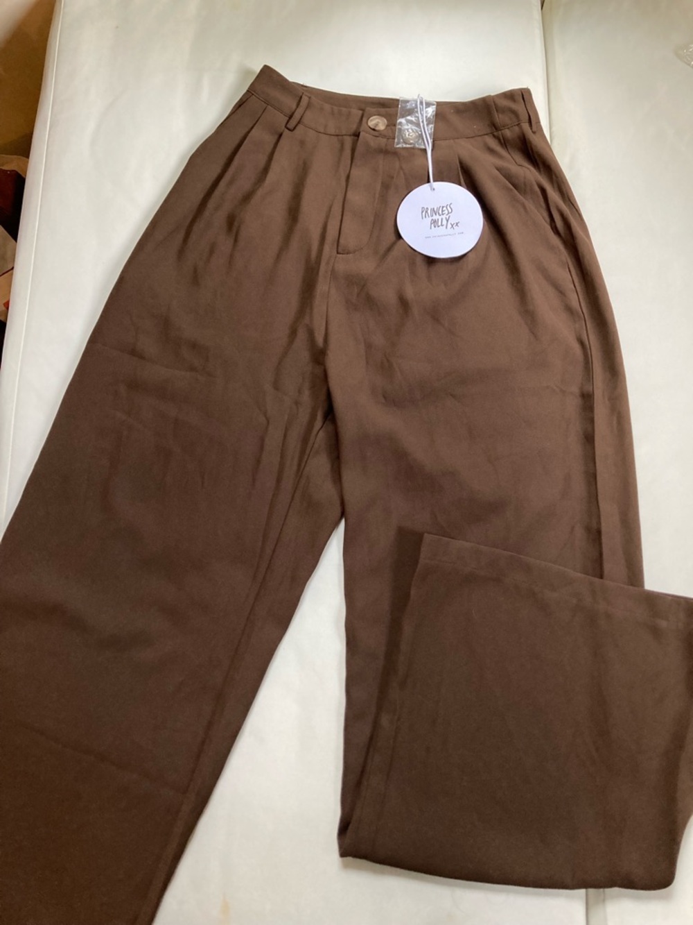 NWT Princess Polly Kylia Pants Brown High Waisted Wide Leg Pleated Trouser Sz 4 - Picture 3 of 11